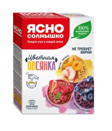 Каша моментальная ЯСНО СОЛНЫШКО "Цветная овсянка" овсяная в пакетиках 6х40г 240 г