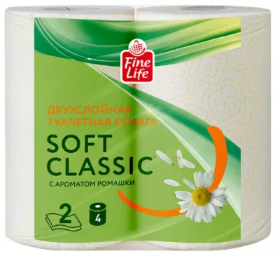 Бумага туалетная FINE LIFE "Soft Classic" двуслойная с ароматом ромашки белая 4 шт
