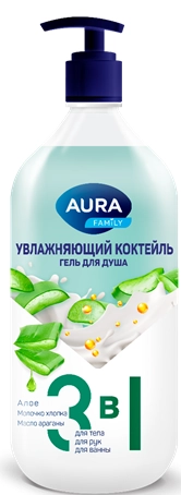 Гель для душа AURA "Увлажняющий коктейль"  3 в 1 1 л