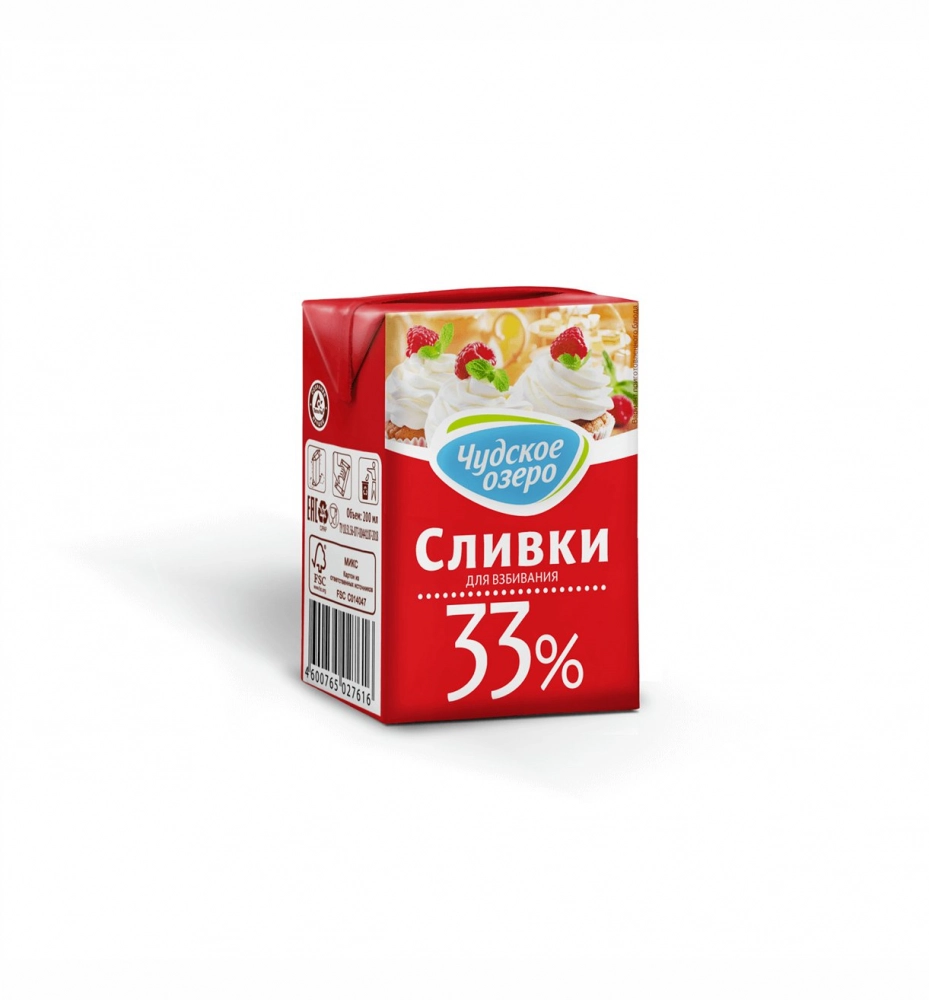 Сливки ЧУДСКОЕ ОЗЕРО ультрапастеризованные 200 мл 33%