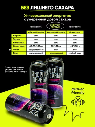 Напиток энергетический ЭНЕРГИЯ ПЕРВЫХ ЭНЕРГИЯ ЗВЕЗД "Энергия Звезд. Малина с Венеры" со вкусом малины газированный 450 мл