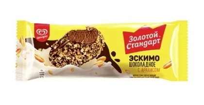 Мороженое ИНМАРКО "Золотой стандарт" эскимо сливочно-шоколадное с арахисом и кукурзными хлопьями 61 г 8%