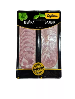 Ассорти мясное ДУБКИ "Шейка свиная" и "Балык свиной" сырокопченая нарезка 100 г