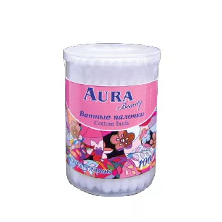 Ватные палочки AURA уп.100 /пласт. стакан/