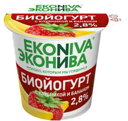 Биойогурт ЭКОНИВА клубника-банан 125 г 2,8%