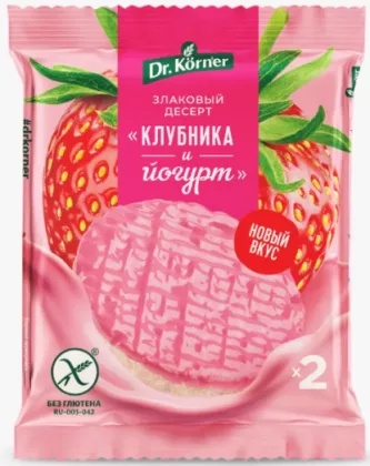 Десерт злаковый DR.KORNER рисовый клубничный с йогуртом глазированный 34 г