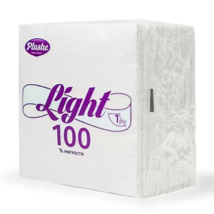 Салфетки Бумажные 22,5*22,5 Plushe Light Super 100, 1слой, 75листов, белый, сплошное, 20 в упаковке (Бел)