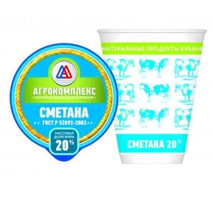 Сметана АГРОКОМПЛЕКС 180 г 20% стакан