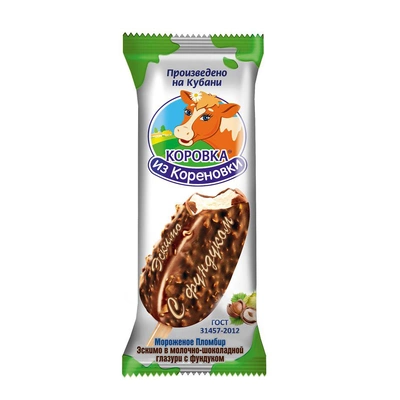 Мороженое КОРОВКА ИЗ КОРЕНОВКИ "Эскимо" с фундуком 70 г 15%