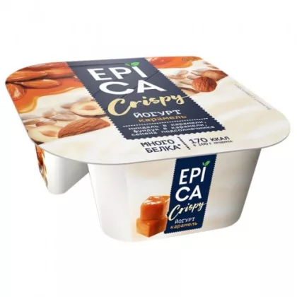 Йогурт EPICA "Crispy" с карамелью и смесь из семян и орехов в карамели 140 г 4,8%