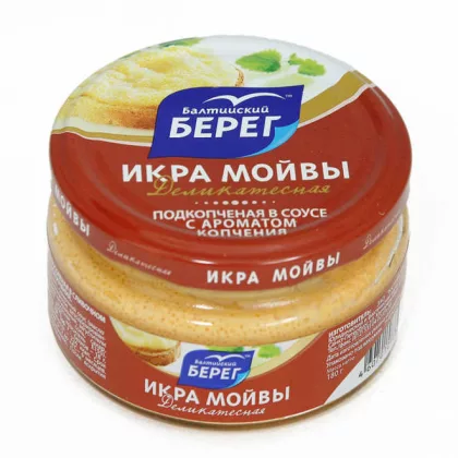 Икра БАЛТИЙСКИЙ БЕРЕГ "Деликатесная" мойвы подкопченая в соусе с ароматом копчения 180 г