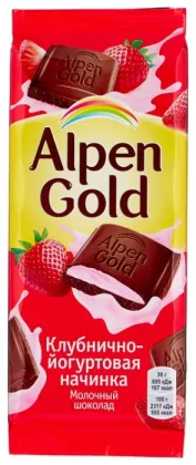 Шоколад ALPEN GOLD молочный с клубнично-йогуртовой начинкой 90 г Шоколад ALPEN GOLD молочный с клубнично-йогуртовой начинкой 90 г