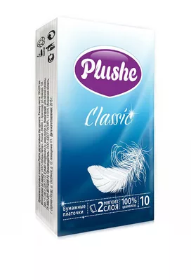 Платочки бумажные PLUSHE "Classic" трехслойные 10 шт.