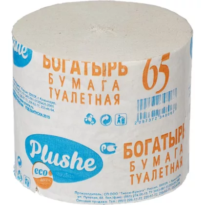 Бумага туалетная PLUSHE "Богатырь+" однослойная серая без втулки