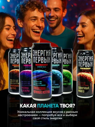 Напиток энергетический ЭНЕРГИЯ ПЕРВЫХ ЭНЕРГИЯ ЗВЕЗД Напиток энергетический ЭНЕРГИЯ ПЕРВЫХ ЭНЕРГИЯ ЗВЕЗД "Гранатовая черника с нептуна" 0.45 л ж/б