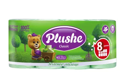 Бумага туалетная PLUSHE "Classic" зеленое яблоко двухслойная 8 рулонов