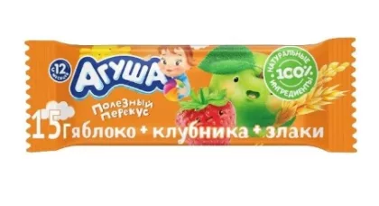Батончик фруктовый АГУША яблоко-клубника-злаки 15 г