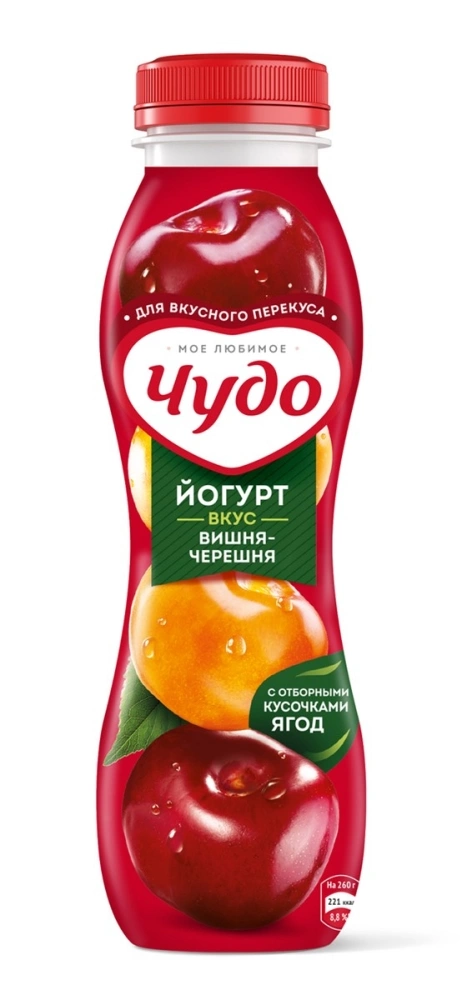 Йогурт питьевой ЧУДО вишня-черешня 260 г 1,9%