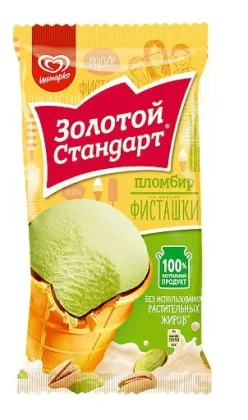 Мороженое ЗОЛОТОЙ СТАНДАРТ "Пломбир" со вкусом фисташки  с глазурью 90 г 12%