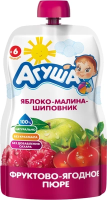 Агуша Пюре яблоко-малина-шиповник 6+ мес. уп. 90 г Агуша Пюре яблоко-малина-шиповник 6+ мес. уп. 90 г