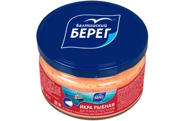 Икра БАЛТИЙСКИЙ БЕРЕГ рыбная в соусе с кусочками копченой горбуши 180 г