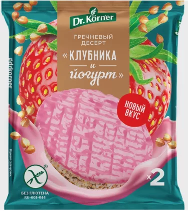 Десерт злаковый DR.KORNER гречневый клубничный с йогуртом глазированный 34 г