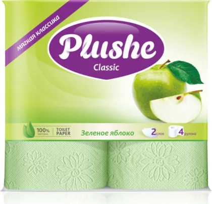Бумага туалетная PLUSHE "Classic" зеленое яблоко двухслойная 4 шт.
