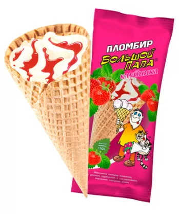 Мороженое БОЛЬШОЙ ПАПА Мороженое БОЛЬШОЙ ПАПА "Пломбир" клубника 130 г 12%