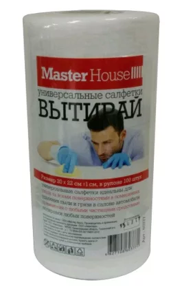 Салфетка MASTERHOUSE "Вытирай" для уборки, в рулоне, вискоза, 20х22 см 100 шт