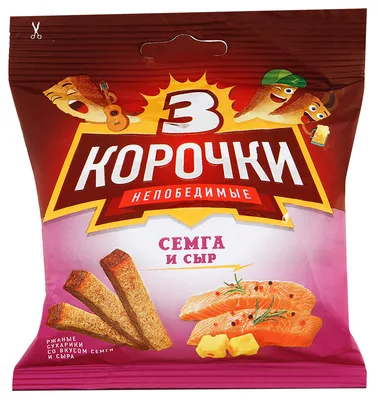 Сухарики ТРИ КОРОЧКИ ржано-пшеничные семга и сыр 100 г