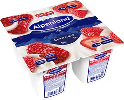 Йогуртный продукт ALPENLAND "Сливочный"  клубника-малина 95 г 7,5%