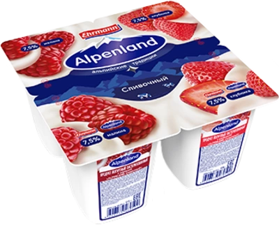 Йогуртный продукт ALPENLAND "Сливочный"  клубника-малина 95 г 7,5%