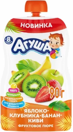Пюре фруктовое АГУША яблоко-банан-клубника-киви для детей с 8 мес. 90 г