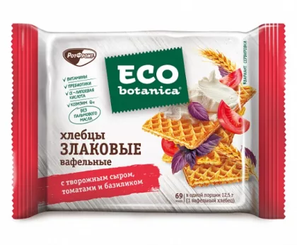 Вафли ECO-BOTANICA "Вафельные хлебцы" злаковые с творожным сыром, томатами и базиликом 75 г