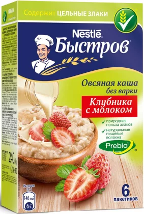 Каша моментальная БЫСТРОВ "Клубника с молоком" овсяная  6х40г