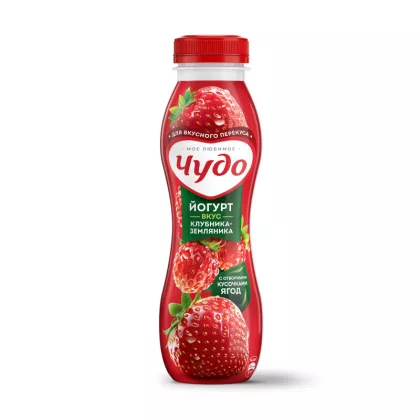 Йогурт питьевой ЧУДО клубника-земляника 260г 1,9%.