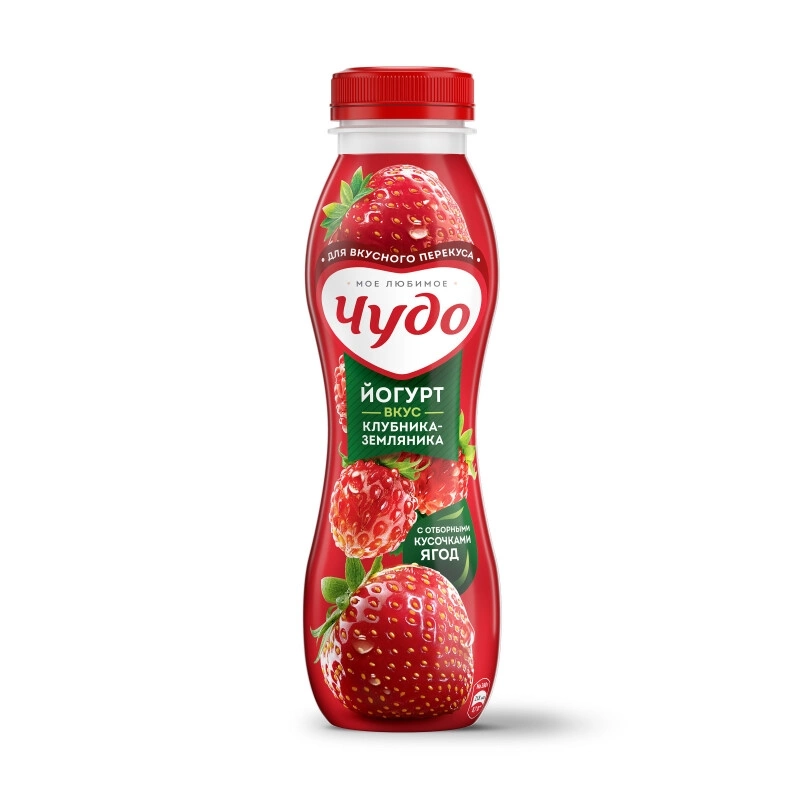 Йогурт питьевой ЧУДО клубника-земляника 260г 1,9%.
