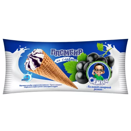 Мороженое ЗДОРОВЫЕ ПРОДУКТЫ "Семыч" черная смородина 125 г 12% рожок