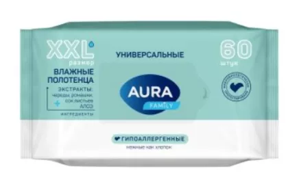 Полотенца влажные AURA "Family" универсальные 60 шт